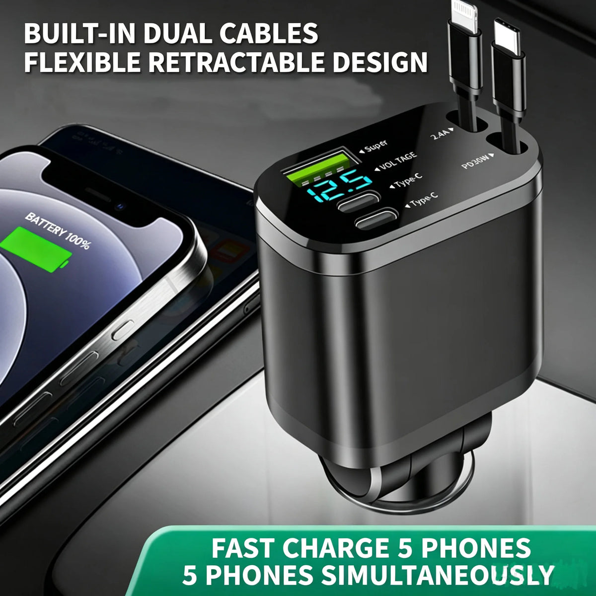 🚗 VELOQO ChargeHub 66W – 5-in-1 Auto-Ladegerät