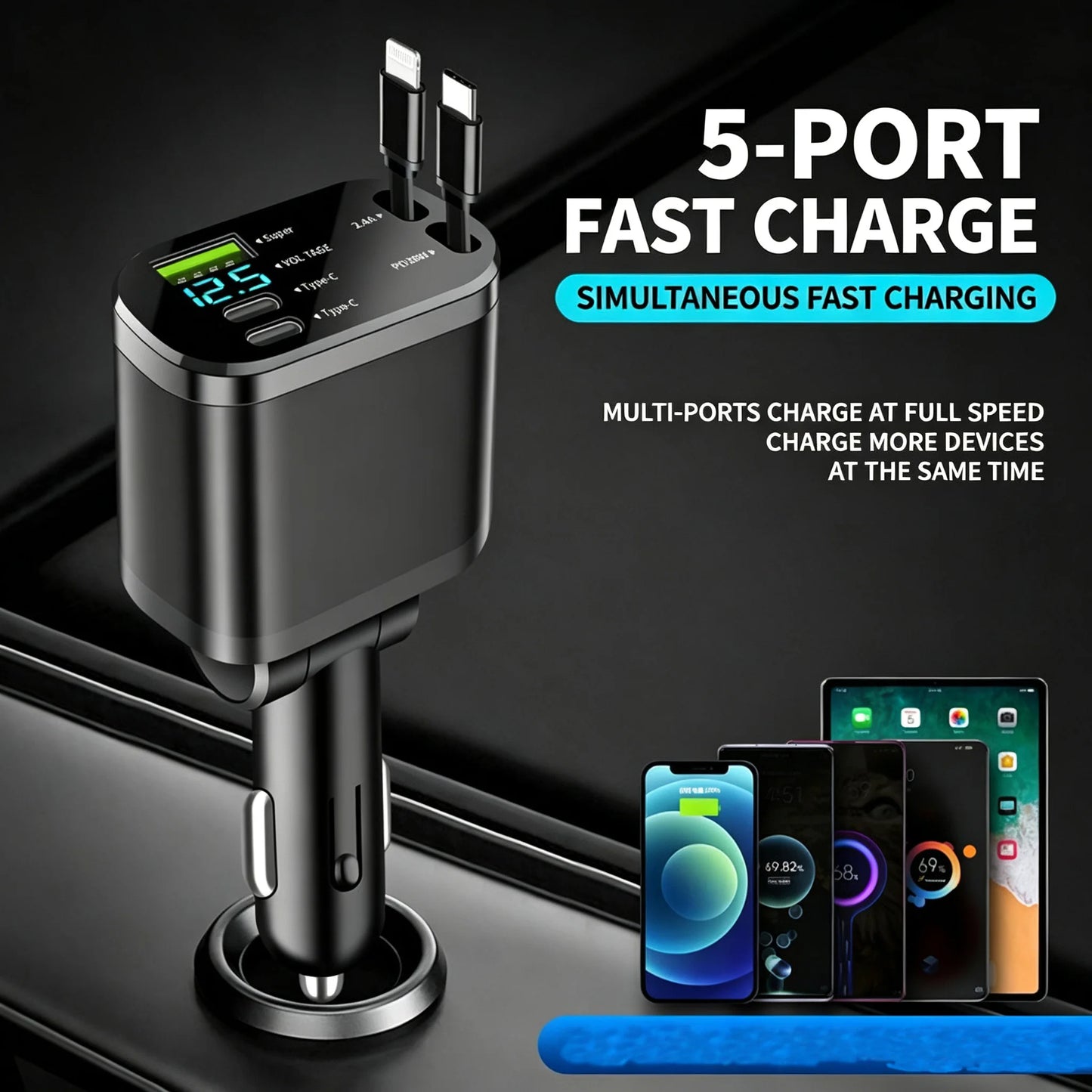 🚗 VELOQO ChargeHub 66W – 5-in-1 Auto-Ladegerät